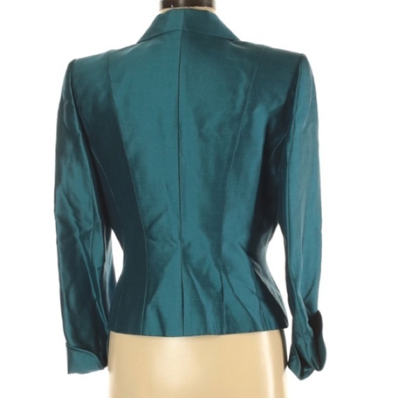 Tahari Teal Wool Silk 3 Button Cuff Career Blazer women’s 8 professional chic - Picture 2 of 10